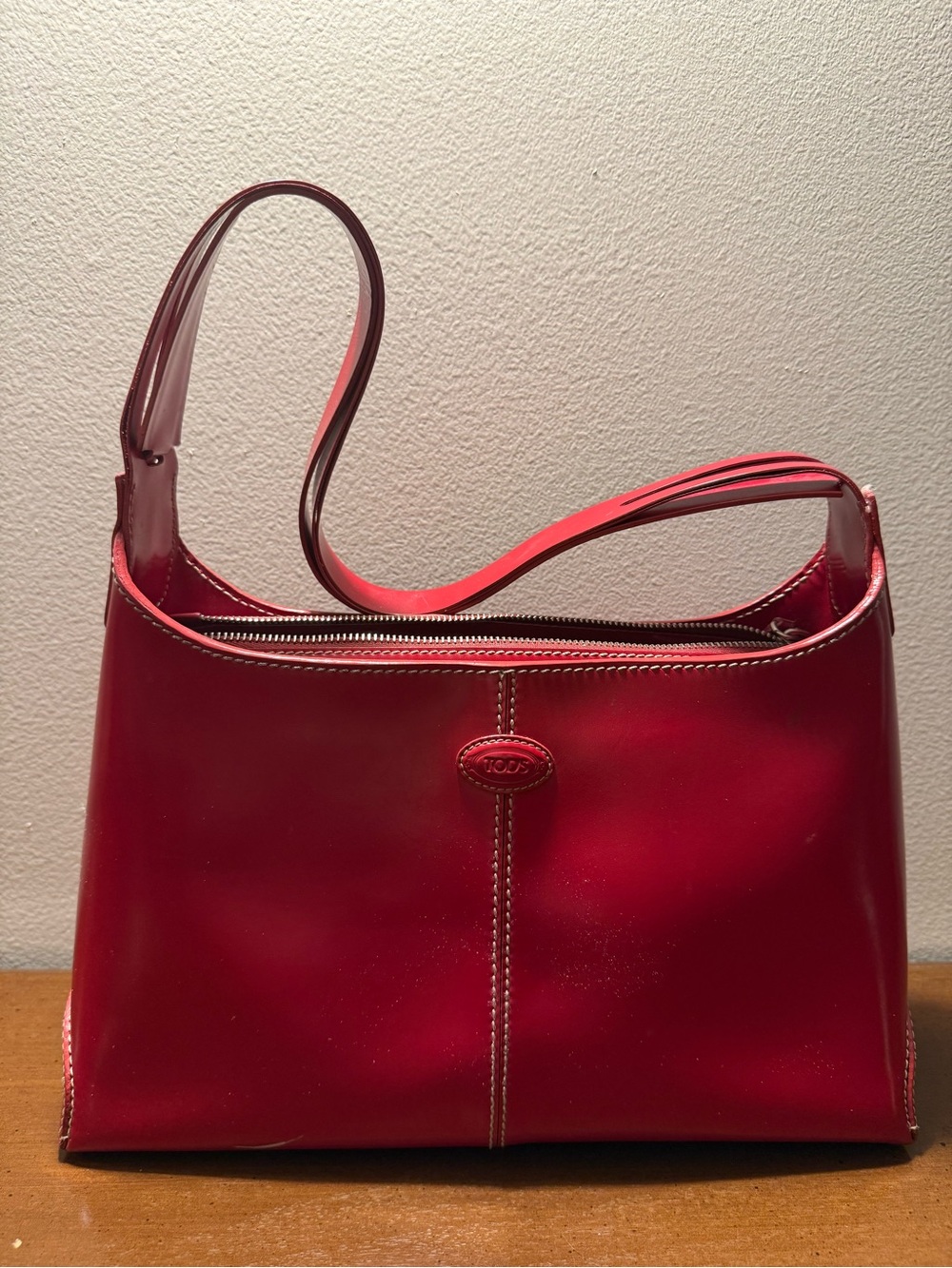 Tod's Cherry Red Leather Shoulder Bag